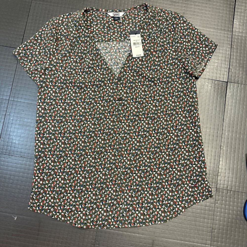 TOMMY HILFIGER WOMENS NEW OLIVE GREEN BLOUSE NEW XXS